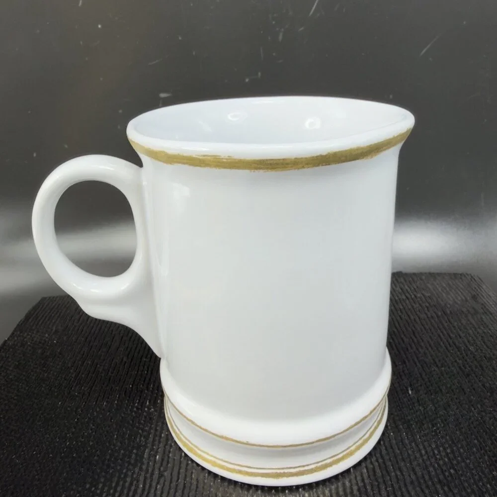 Williams Sonoma Brushed Gold Monogram Letter C Ceramic White Gold Coffee Mug Cup